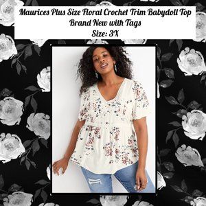 Maurices Plus Size Floral Crochet Trim Babydoll Top 3X